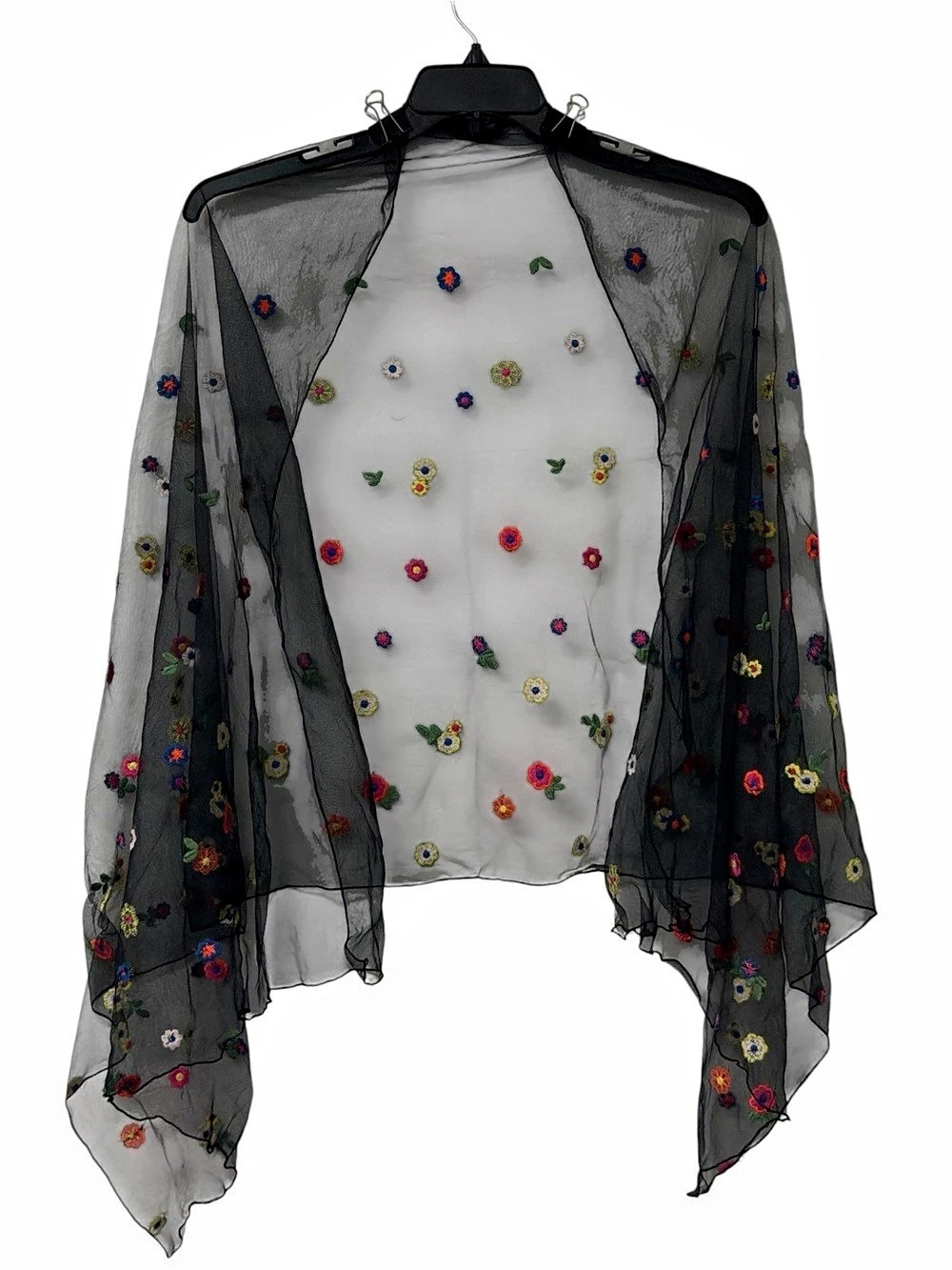 Sheer Black Floral Scarf/ Pashmina.